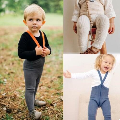 Baby Suspender Pants Brand New Autumn Winter Boys Girls Solid Cute Overalls Toddler Knit Cotton Overalls Pants SS