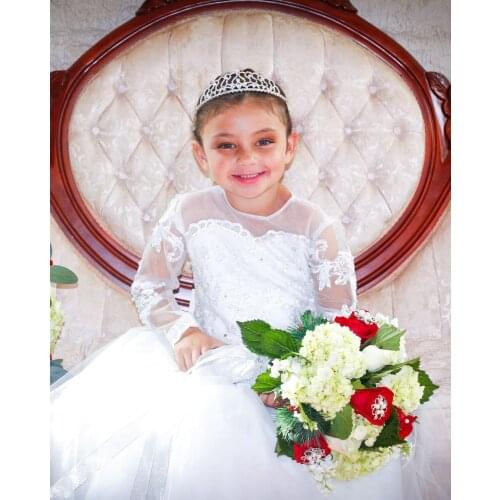 Lovely Beads Flower Girl Lace Appliqued Dresses Girls Pageant Gowns Custom Made Long Sleeves Kids Birthday Party Dress