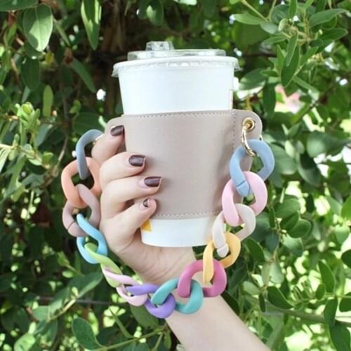 PU Leather Cup Holder Portable Glass Bottle Leather Case Eco-friendly Coffee Cup Bag Detachable Chain Bottle Cover For Travel