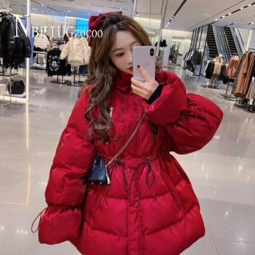 Women Parkas 2020 Winter New Waist Drawstring Thick Female Jacket