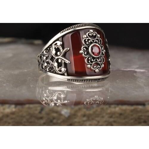 Quartz Traditional Turkish 925 Sterling Silver Mens Handmade Signet Rings Jewelry Gift From Turkey for Women Men