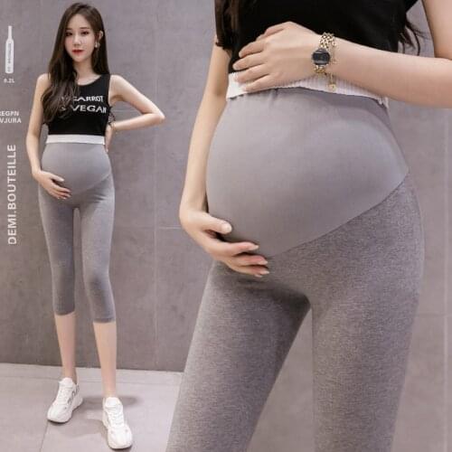 218 7/10 Length Seamless Summer Thin Maternity Short Legging Elastic Waist Belly Yoga Pants Clothes for Pregnant Women Pregnancy