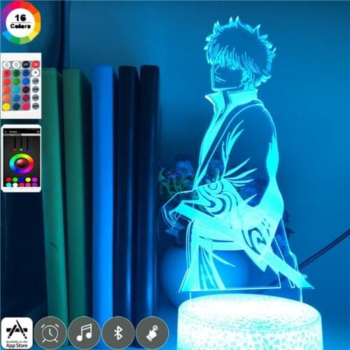 Manga GINTAMA LED Night Light for Bedroom Acrylic LED Illsion 3D Light Sakata Gintoki Anime Figuras Table Lamp Gifts Nightlight