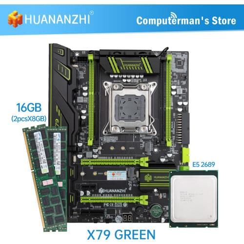 HUANANZHI X79 GREEN X79 Motherboard Intel LGA2011 XEON E5 2689 Memory 2*8GB DDR3 RECC supports M.2 NVME NGFF USB3.0 ATX