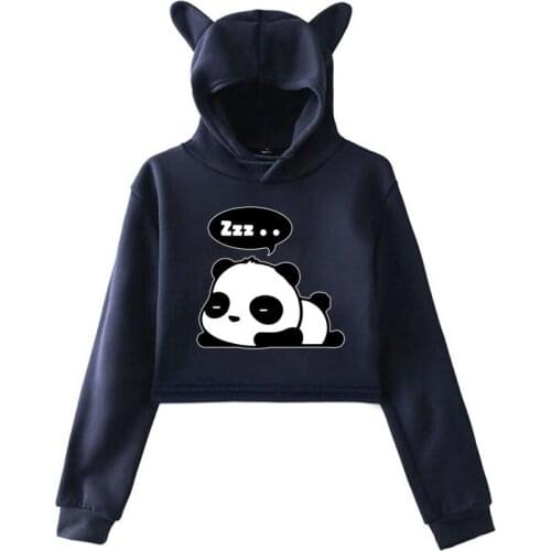 Cute Women Hoodies Fashion Printed Cropped tops Girls Kawaii Cat Ear Pullover Casual Hooded Sweatshirts