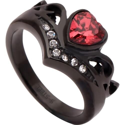 Fashion Black Color 316L Stainless Steel Rings For Women Red Zircon Crystal Ring Jewelry For Love Heart CZ Stone engagement ring