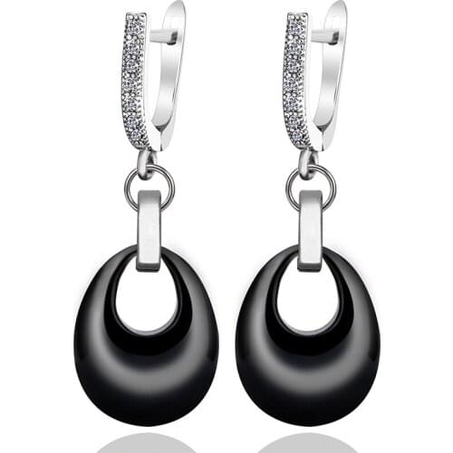 Fashion Water Drop Ceramic Earrings Black White Pink With Bling Crystal For Women Wedding Engagement Never Fade Jewelry