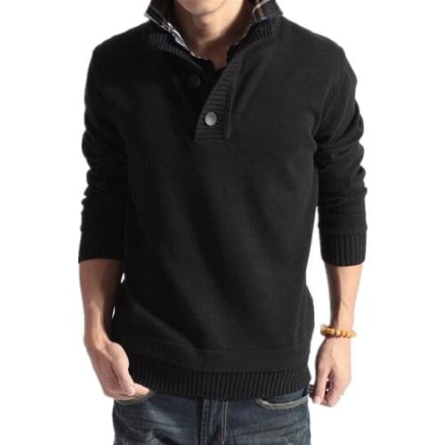 New men autumn winter stand collar sweater men outerwear pullover faux two piece mens sweater knitted Asian/Tags Size M-2XL