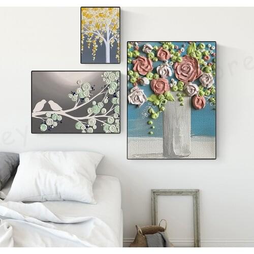 3d Effect Flower Canvas Poster Nordic Yellow Print Abstract Minimalist Wall Art Painting Decorative Picture Home Decor