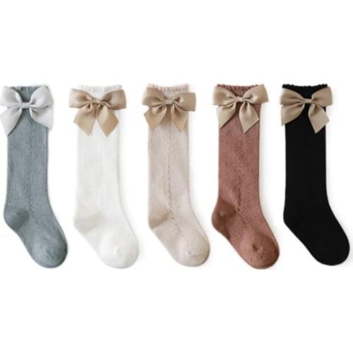 Pure Color 1Pair Hollow Mesh Socks Spanish Style S/M Comfortable Combed Cotton for Girls with Bowknot Long Tube Stockings
