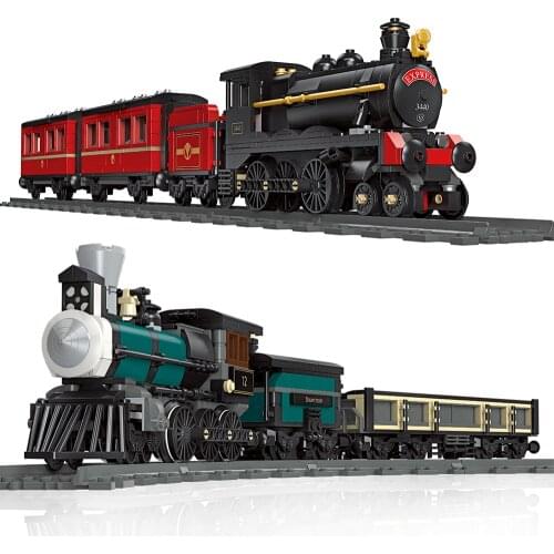 2021 NEW Creativity Steam Locomotive Train Railways Railroad Track Kits Building Blocks Classic Model Sets Bricks Kids Toy Gift