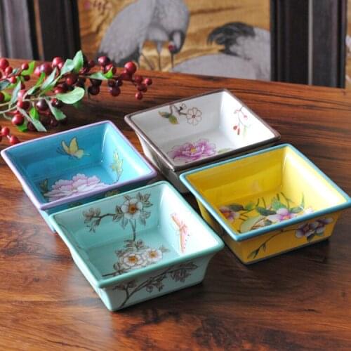 New Chinese Retro Hand-Painted Dried Fruit Tray Ceramic Dim Sum Plate Snack Dish Exquisite Living Room Fruit Plate Afternoon
