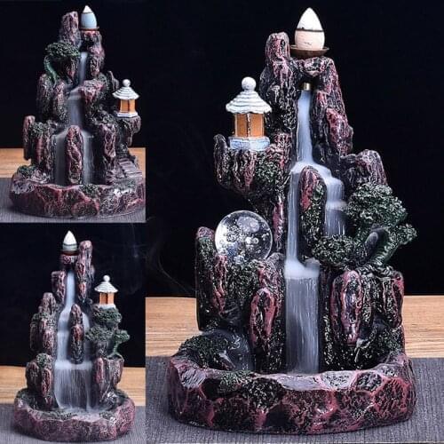 Waterfall Smoke Backflow Incense Burner Holder Mountain River Hotel Home Use WXV Sale