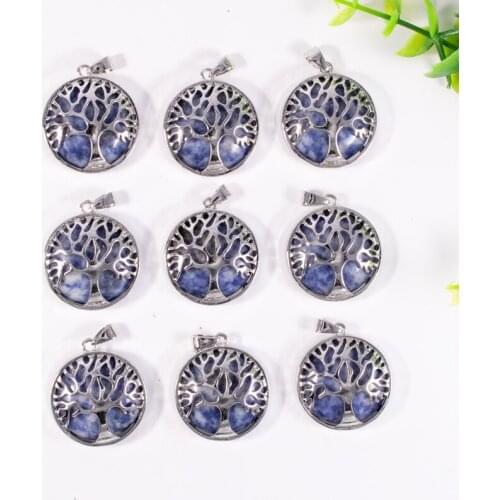 Fubaoying Natural Stone Quartz Crystal Tree Of Life Necklace Sodalite Pendant Charms For Jewelry Making
