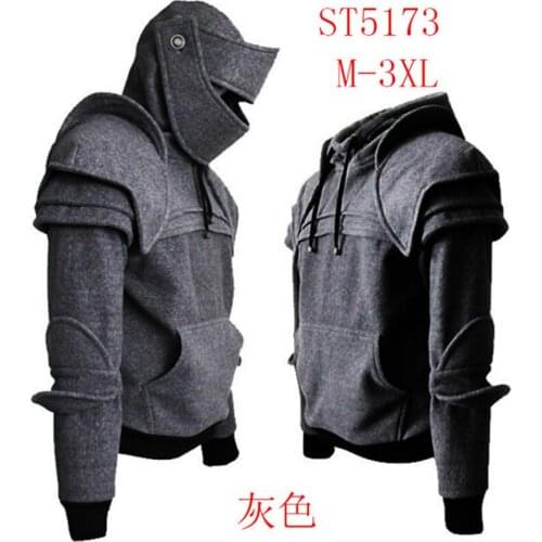Drop Shipping xxxl xxl xl Medieval Vintage Warrior Soldier Knight Mask Armor Knee Sweater Jacket Hoodie Halloween Top