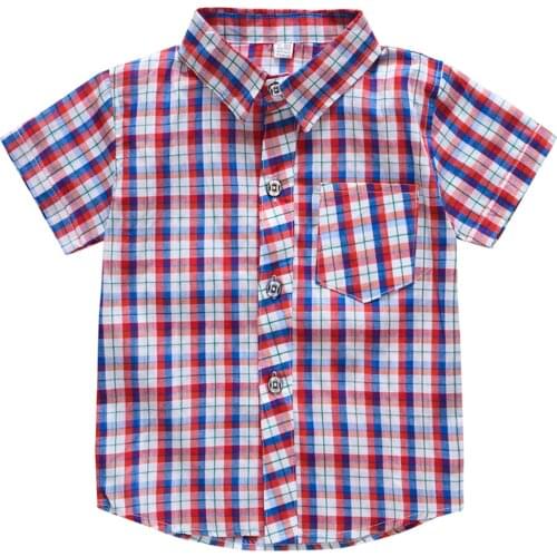 Kids Boys Printed Plaid Shirt Summer Short Sleeve Tops 2021 New Causal Beach Buttons Blouse Student School Tops