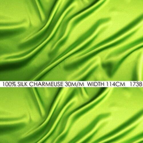CISULI SILK CHARMEUSE SATIN 114cm width 30momme/100% Pure Silk Fabric/Wedding Dress Sewing Fabric Suppliers Lime NO 1738