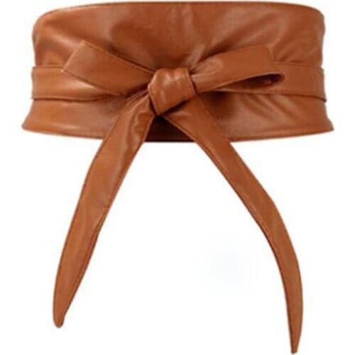 Lace Up Pu Leather Wide Corset Cummerbunds Strap Belts For Women Girls High Waist Slimming Girdle Belt Ties Bow Bands