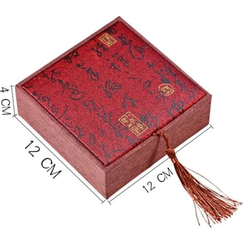 Ancient Poetry Jewelry Box Wooden Linen Fringed Buddhist Bracelet String Packing Box