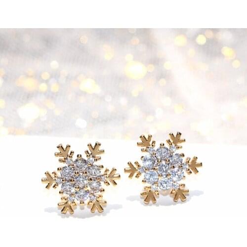 Vintage Gold/Silver Color Snowflake Earrings White Small Stone Earrings Real 925 Sterling Silver Stud Earrings For Women Wedding