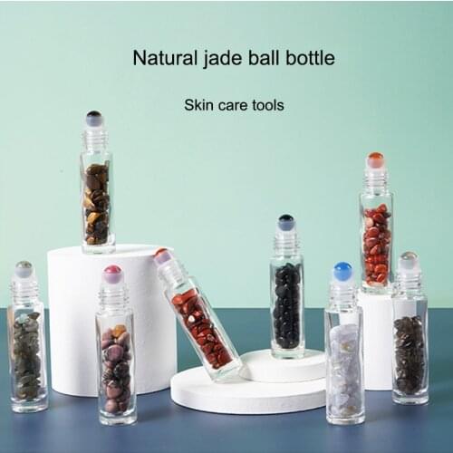 10Pcs 10ml Roll On Glass Bottle Natural Gemstone Essential Oil Ball Tool Stick Perfume Roller Bottles Watery Cosmetics Container