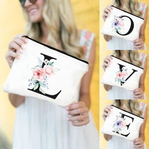 Alphabet Print Makeup Bags Bridesmaid Maid of Honor Holiday Wedding Bachelorette Party Gifts Canvas Cosmetic Case Zipper Pouches