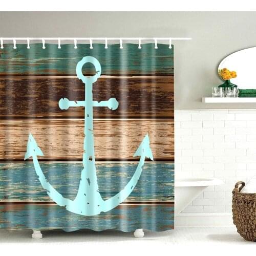 Dafield Cloth Shower Curtains Nautical Anchor Mildew Resistant Fabric Navy for Bathroom,Print WIth Hooks