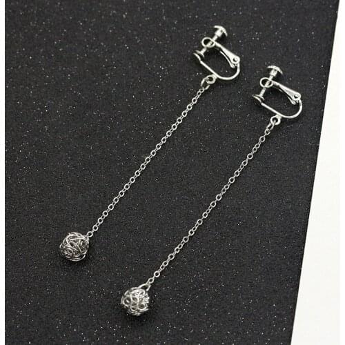 Twisted Metallic String Ball Pendant Silver Plated Chain Drop Earrings Dangle Earrings