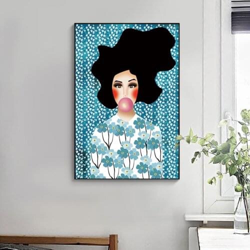 WANGART Nordic Poster Picture Wall Art Picture Romantic Canvas Prints Painting Cartoon Woman Fish For Living Room Home Decor