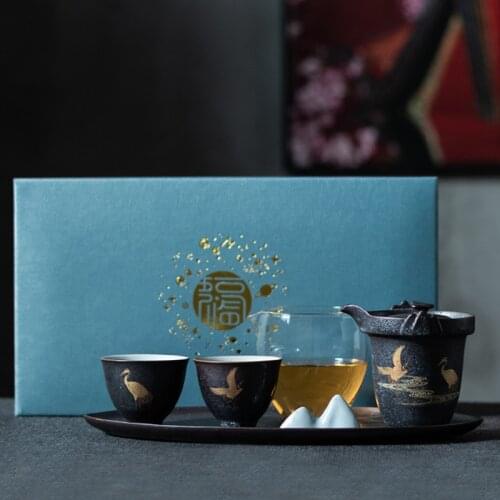 Japanese Style One Pot Two Cups Porcelain Kung Fu Tea Set Small Suit Office Home Dry Pour Gaiwan and Cup Set CeramicTea Set