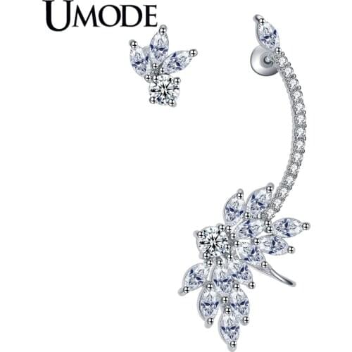 UMODE Brand Hot Crystal Stud Earrings for Women New Arrival CZ Mismatched Cuff Earrings Female Bijoux Gift Brincos AUE0217