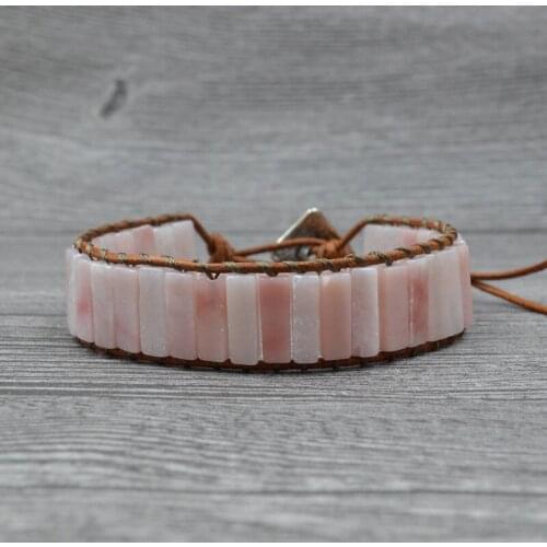 Retro Reiki Natural Rose Crystal Pink Quartz Stone Bracelets Geometric Wrap Bracelet Braided Beaded Bohemia Bracelet For Womens