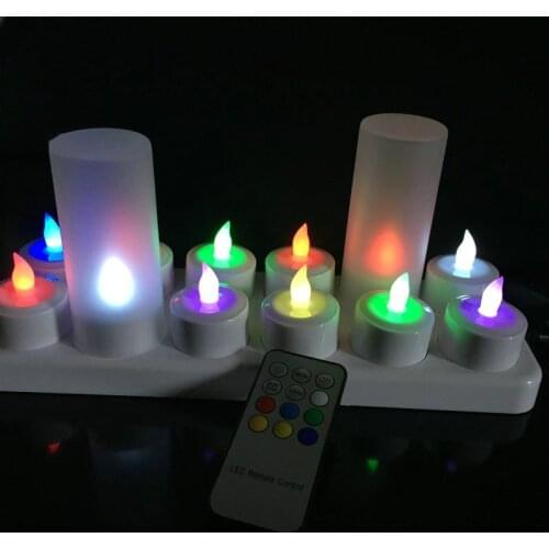 4/6/12pcs Remote Controlled Rechargeable Tea Light LED Candle Flickering Flameless TeaLight Multicolor Party Wedding table Decor