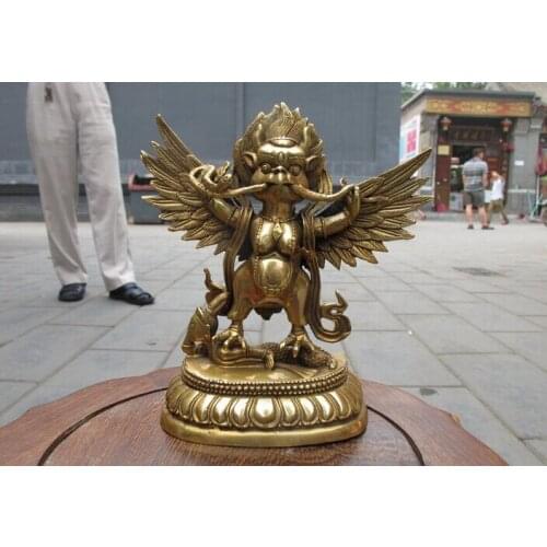 7"Tibet Tibetan Refined Pure Brass Garuda Bird God Tantric Buddha Statue statues garden decoration