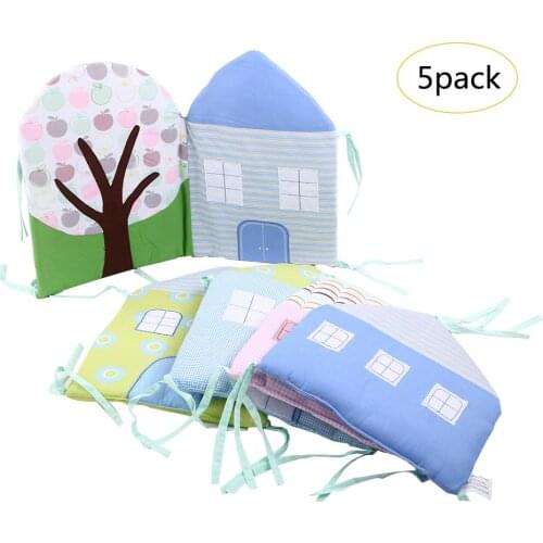 5PCS / Set Baby Bed Bumper Cartoon Breathable Padded Mesh Crib Bumper Pad Soft Kids Bed Bumper Children Room Decoration
