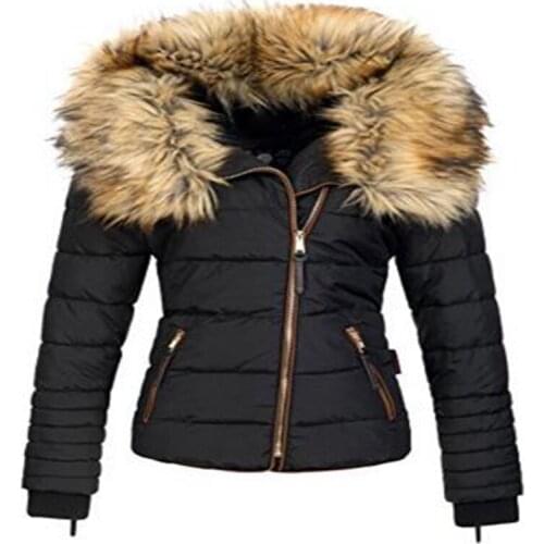 Loehsao brand cotton jacket women 2021 new warm Windproof waterproof anti-static fashion striped fur hooded winter short coats