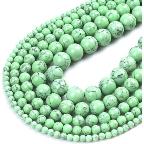 Natural Light Green Howlite Turquoises Stone Beads Round Loose Beads For Jewelry DIY Making Charms Bracelet 15''4/6/8/10/12mm