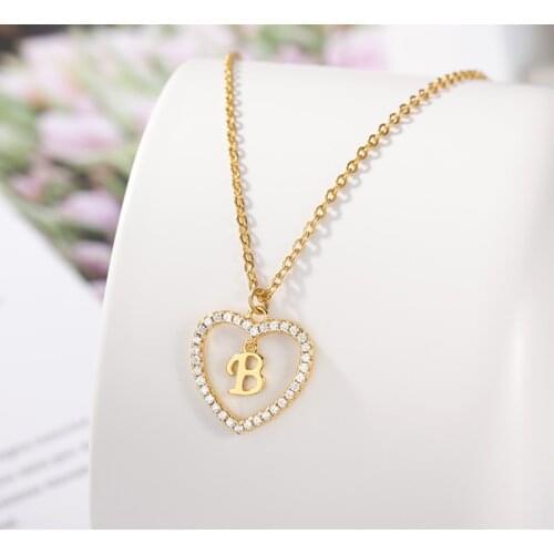 Zircon A-Z Initial Letter Heart Necklaces For Women Girls Lover Gold Stainless Steel Chain Female Pendant Necklace Jewelry 2021