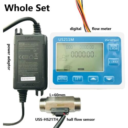 US211M Digital Water Flow Meter with SUS304 Stainless Steel USS-HS21TH 1-30L/min Hall Water Flow Sensor Reader Saier iSentrol