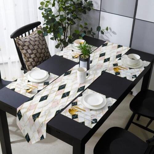 Cube Marble Colorful Stone Table Runner Holiday Kitchen Dining Table Runners Place Mats Set for Home Party Decor