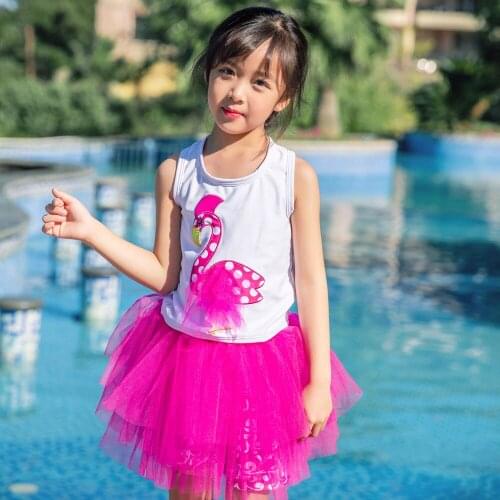 Kids Girls Ruffle One Piece Swimsuit Sun Protection Swimwear Swimming Skirt Flamingo Beachwear