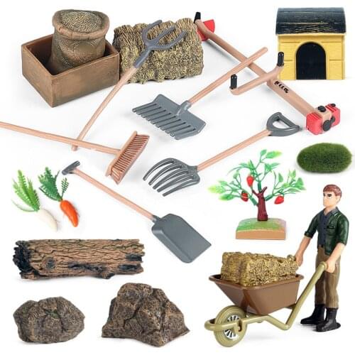 New Farm Scene Series Animals Model Simulation Home Decoration Palm Trees Shove Action Figures Figurine Miniature Cute Kids Toys