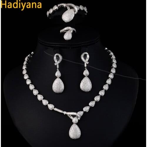 Hadiyana New Women Nigerian Beads Necklace Jewelry Set Classical Waterdrop AAA Czs African Party Jewelry Sets For Wedding CN073