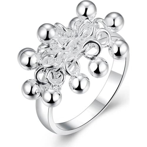 New Style 925 Silver Grape Bead Ring Glossy Pearl Ring Female Engagement Party Wedding Charm Fashion Jewelry