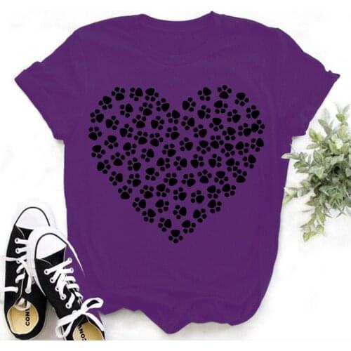Cat paw love 2021 Women Casual Harajuku Fashion T-shirt Print O-neck Short Sleeve Elastic Stretched Tee Shirt TX8015