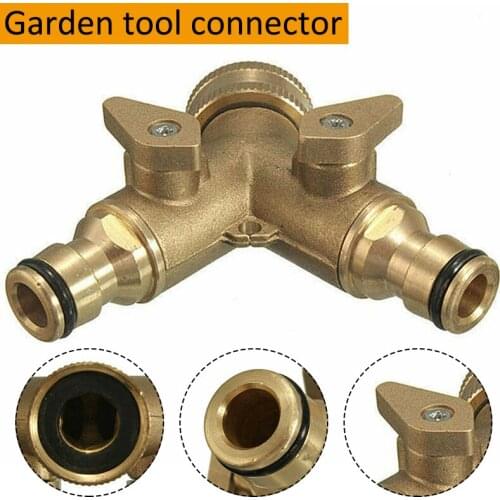 Full Brass 2 Way Garden Tap Connector Adapter Hose Pipe Dual Valve Splitter For Garden Watering Tool Accessories