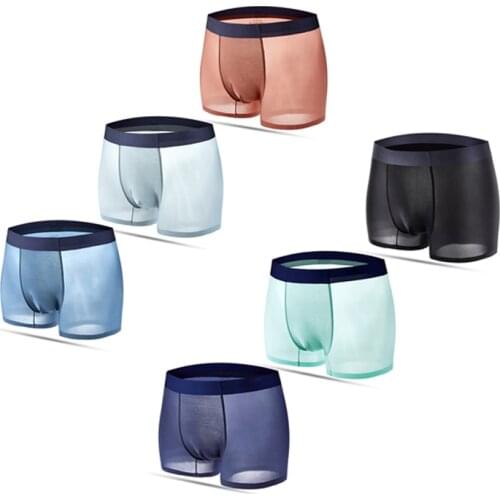 6PMens Summer Super Thin Ice Silk Underwear Four Corner Flat Sleepwear Sexy Silky Breathable Students Middle-Aged Cotton
