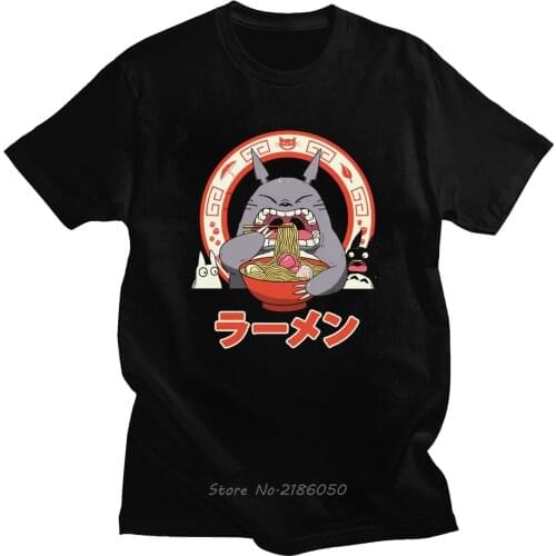 Humor My Neighbor Totoro T Shirt for Men Pure Cotton Funny Ramen T-shirt Harajuku Short Sleeve Japanese Anime Fan Tee Top Gift