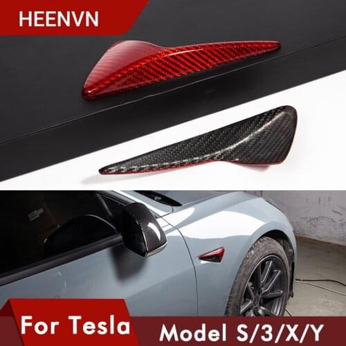 Heenvn 2021 New Car Body Camera Protective Cover For Tesla Model 3 S X Y Real Red Carbon Fiber Accessories Model3 Three 2Pcs/Set