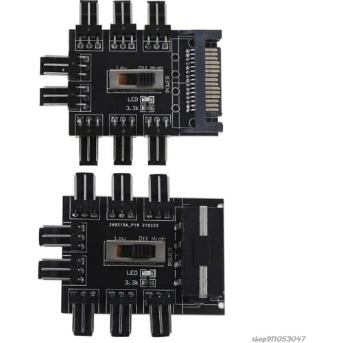 PC SATA 1 to 8 Cooler Cooling Fan Hub 3Pin 12V Splitter Power Socket 2 Level Speed Controller for Fan Computer Laptop wholesales